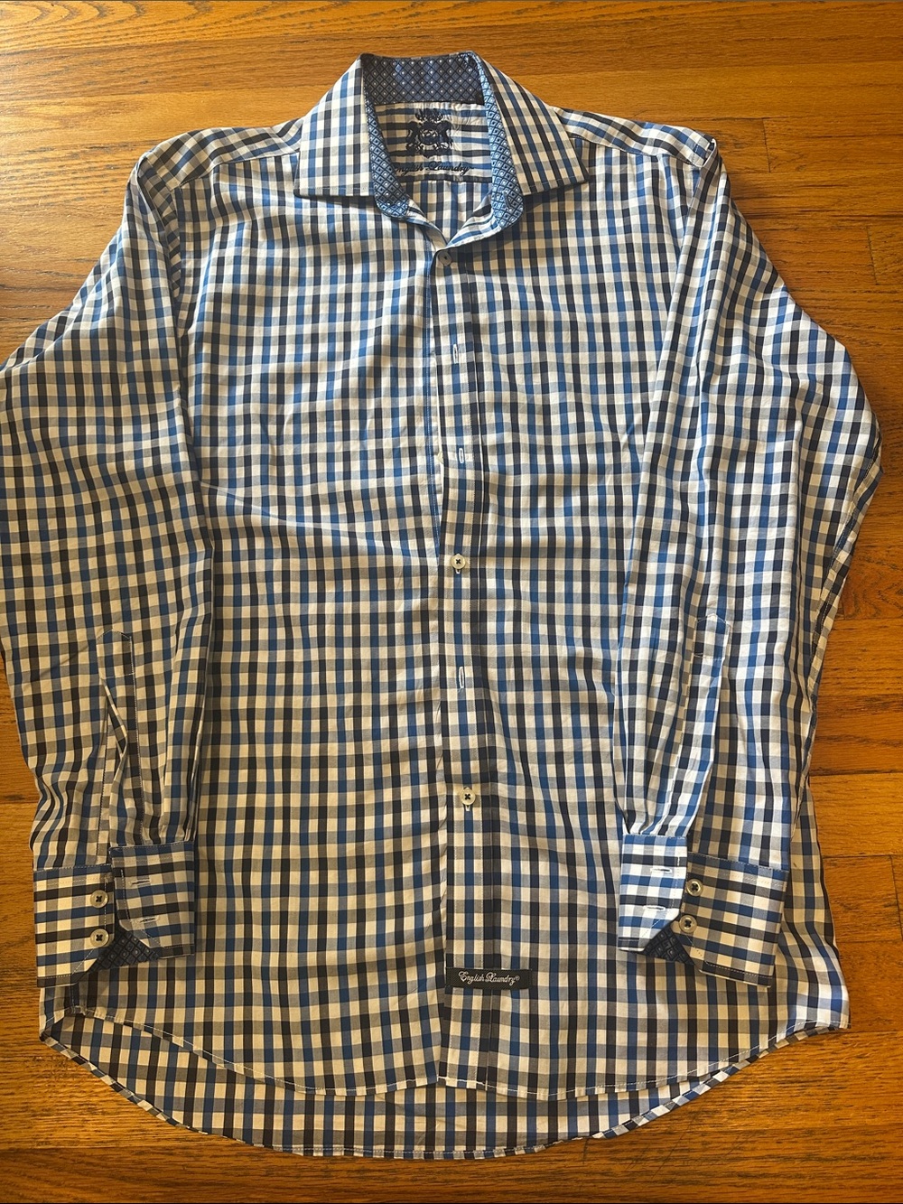 English Laundry Blue and White Gingham Dress Shirt